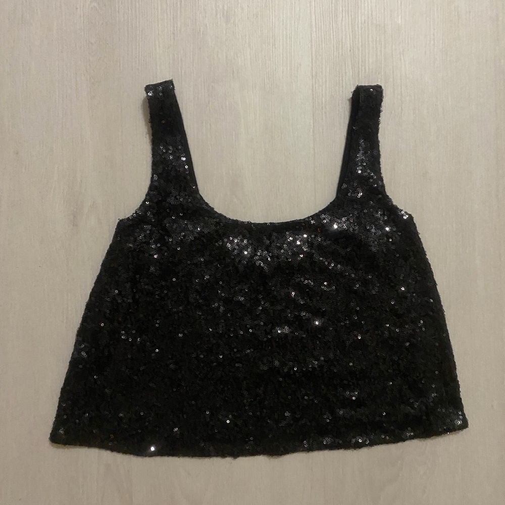 Guess Black Sequin Crop Tank Top
